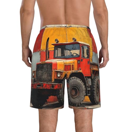 Mens Swim Trunks Board Shorts Quick Dry Shorts with Pockets - Construction Vehicle Art3