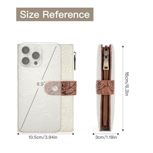 GOIACII Women's Wallet RFID Blocking Trifold Ladies Travel Wallet Purse with Coin Zipper Pocket White & Brown4