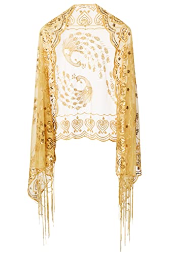 Image of BABEYOND 1920s Sequined Shawl Wraps for Women Fringed Evening Cape Wedding Bridal Shawl Scarf for Evening Dresses Party