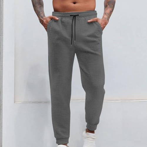 Casual Pants for Men Knitted Waffle Training Pant Straight-Leg Tapered Basic Sweatpants Regular Fit Textured Trousers2