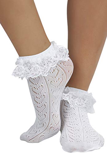Image of ToBeInStyle Women's Indie Girl Ruffle Trim Heart Net Design Ankle High Fashion Socks