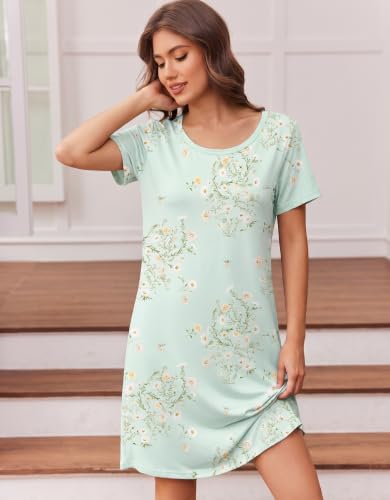 Image of Ekouaer Nightgowns for Women Short Sleeve Night Dress Printed Sleepwear