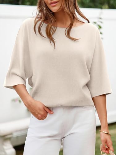 Image of Cicy Bell Womens Half Sleeve Sweaters Oversized Boat Neck Knitted Pullover Sweater Trendy Casual Loose Fit Fall Tops