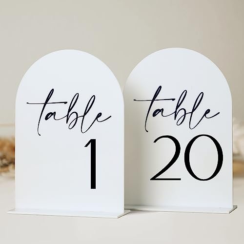 HOODO White Arch Wedding Table Numbers 1-20 with Stands, 5'x7' Arched Acrylic Signs and Holders,...