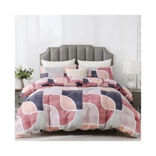Parure de lit géométrique en microfibre rose supérieure avec finitions zip - 2