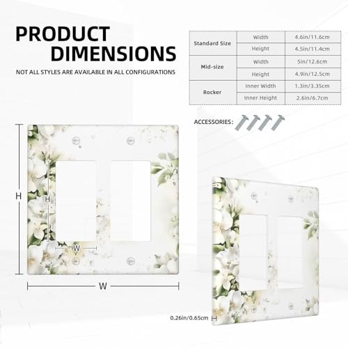 Decorative Outlet Covers Rustic Ink Green Leaves White Florals Flower 2 Gang Light Switch Cover Plate Double Rocker Wall Plate Switch Plate Covers Faceplate for Bedroom Home Decor