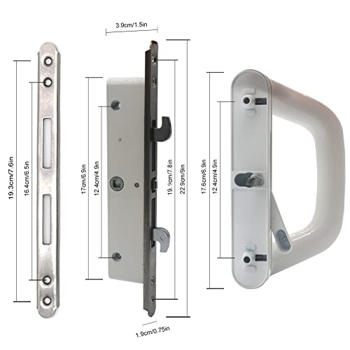 ALLYWASAI Sliding Patio Door Handle Set with Mortise Lock, Suitable for Sliding Glass Patio Door Thickness from 0.9in to 1.4in, 4-15/16 Screw Holes, Need to Drill, Reversible Design, Keyed, White