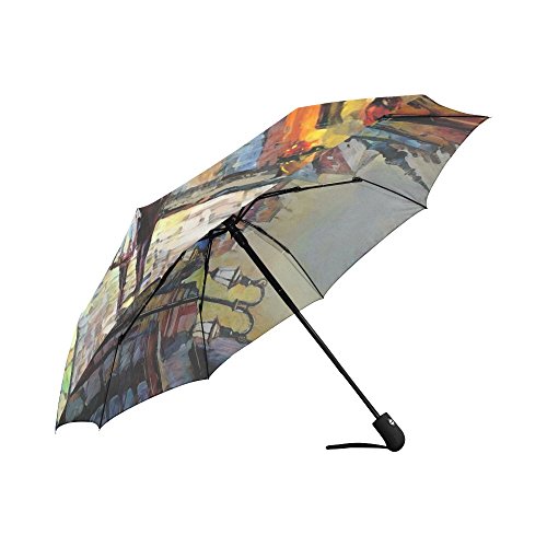 Interestprint European City Hungary Street View Of Budapest Art 100% Polyester Pongee Windproof Fabric Travel Umbrella, Compact Automatic Open And Close Folding Uv And Rain Umbrella #TOP3