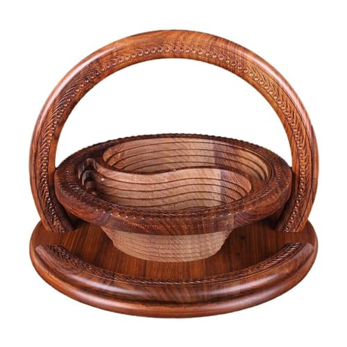 SUZEPER Handmade Wood Carving Fruit Plate, Wooden Folding Fruit Plate, Creative Foldable Dried Fruit Basket Collapsible Bread Nuts Baskets, Gift Basket Fruit Bowl, Two grids