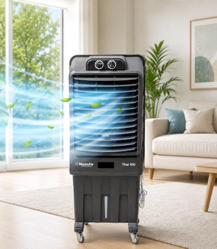 Image of AIR Moon Thar 100 Desert Air Cooler, 3-Speed Control, Honeycomb Pads, with Castor Wheels (Rust Grey, 95 Ltr)