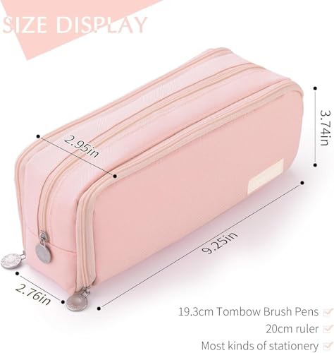 Image of OSDUE Canvas Premium Pencil Case, 6 Layer, 3 Compartments, Large Capacity, Cute Aesthetic Design for Girls, Multifunctional Pouch for School Kids (Queen Pink, Pink, Horizontal)