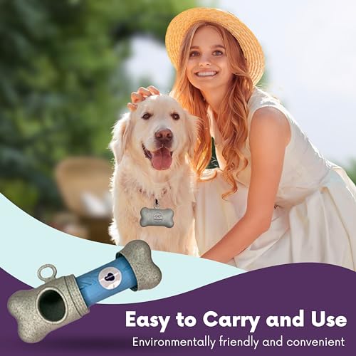 Image of Complete Earth-Conscious Dog Waste Kit: Wheat Straw Waste Bag Dispenser with one corn starch 15-bag waste bag roll, Carabiner, Elastic Band for Secure Leash Attachment, Leak-Proof (Beige)