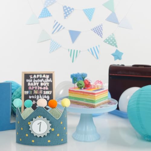 URAQT Geburtstagskrone Kinder, Geburtstagskrone Stoff, Geburtstag Kinderkrone, Krone Geburtstag für Jungs Mädchen mit Happy Birthday Spruchband und Auswechselbaren Zahlen von 1-9 (Dots - Blau)