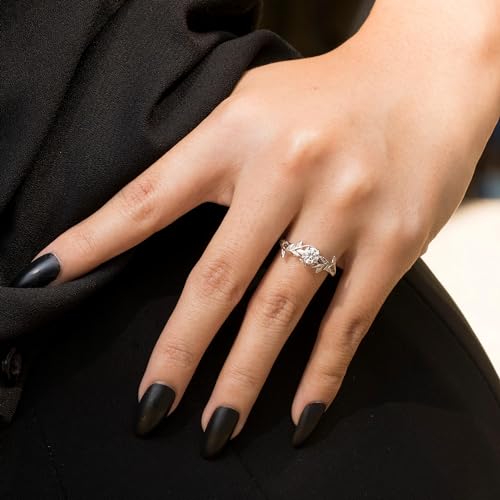 Moissanite Engagement Rings for Women 1CT Center Brilliance Round Cut Engagement Ring Vintage Vine Leaf Promise Ring in 925 Sterling Silver 10K 14K 18K Gold4