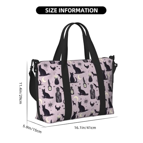 Halloween Black Cat Print Travel Duffle Bags for Women, Personal Item Overnight Weekender Sport Carry On Gym Bag for Men Women2