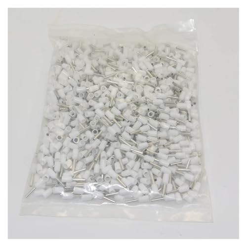 Conectores terminales tubulares E2508 con aislamiento blanco para crimpado de cables, 1000 uds 2