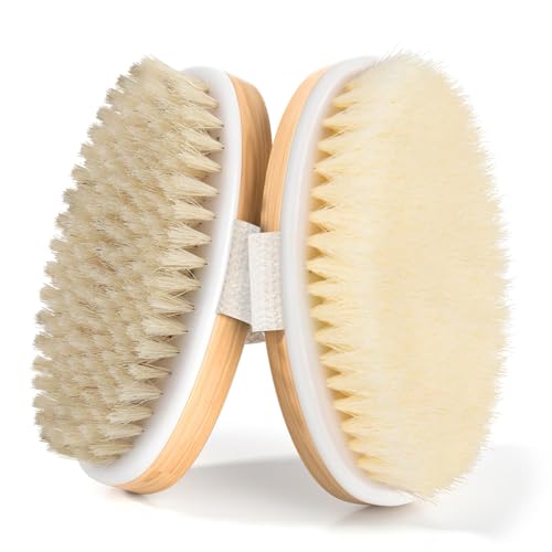 2 Pack Dry Brushing Body Brush, Natural and Soft Bristle Shower Brush for Body Cleaning, Exfoliating Bath Brush for Lymphatic Drainage Improve Circulation, Body Exfoliator Scrubber for Women Men