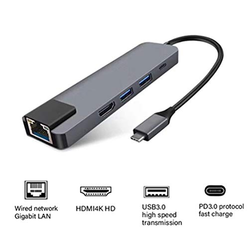itchoate 5 em 1 USB multifuncional tipo C Hub Hdmi 4K USB C Hub para Gigabit Ethernet Rj45 adaptador
