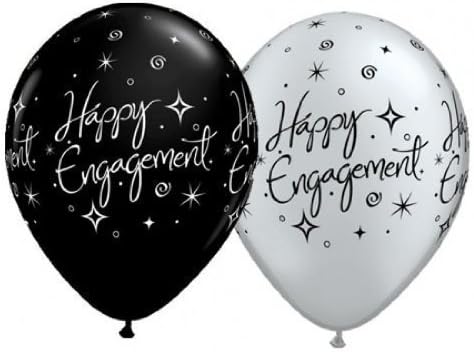 Happy Engagement Elegant Sparkles Black & Silver 11" Latex Balloons x 5