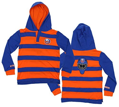 Klew NHL Big Boys Youth Striped Rugby Pullover Shirt, Various Teams (New York Islanders, Large (14-16))