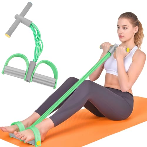 Pedal Resistance Bands with Handle, 6-Tubes Natural Rubber Exercise Bands