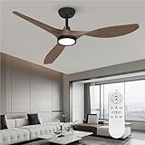 Roomratv Ceiling Fans with Lights and Remote, Ceiling Fan 52 Inch Black Walnut Color Quiet DC Motor 3 CCT Memory Modern Large Airflow Noiseless...