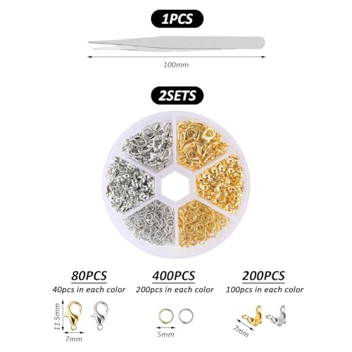 IDNVFY 2 Kisten Mit Zubehör Und 1 Stück Edelstahl -Pinzetten, Halskette -Anschlussschnalle, Armband Schließschnalle, DIY -Zubehörzubehör.