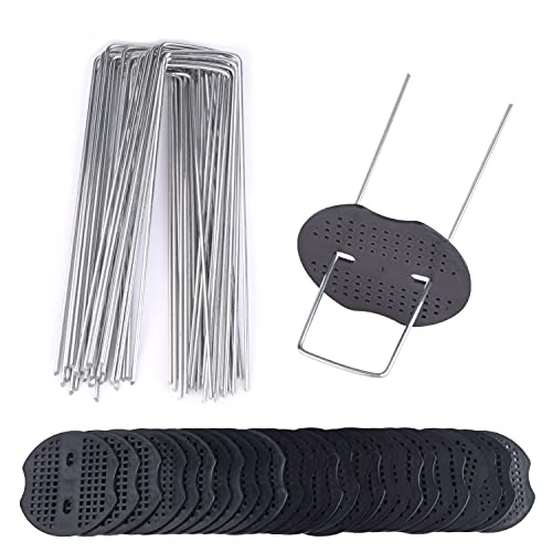 LoiStu Piquets de Jardin,Piquets de Fixation Tente 2.5 mm d'épaisseur, Longueur et Largeur 150mm/40mm, Utilisé pour Fixer Les Tentes, Les Plantes Couvre-Sol, Les Feuilles de Sol(30 PCS+30 Rondelle) Cover