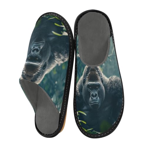 Silverback Gorilla House Slippers for Women Men, Warm Slipper Rubber Sole Memory Foam Indoor Outdoor 4-5