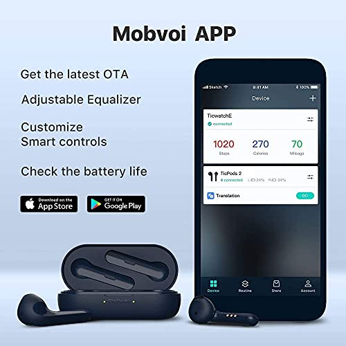 Image of Ticwatch TicPods 2 Truly Wireless Bluetooth in Ear Earbuds with Mic (Navy)