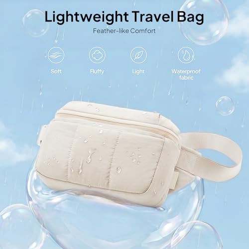 Image of TOPEAST Waist Pack 3.5L Fanny Packs with Water Bottle Holder, Large Capacity Travel Belt Purse Anti-Theft RFID Blocking, Beige Fluffy Crossbody Sling Bag for Hiking Walking