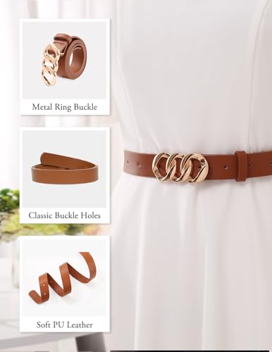 Bbonlinedress 2 Pack Womens Waist Belts for Jeans Pants Dresses Ladies Leather Belts with Gold Buckle Black+Brown M3