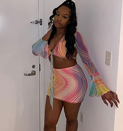 Image of BYDIVA 2021 Be the Confident Hot Girl Multi Print Crop Top 2 Piece Set Vacation Beach