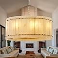 37" Round Alabaster Chandelier, Modern Dining Room Chandeliers with Adjust Height, 8-Light Marble Hanging Pendant Dining Light Fixture for Kitchen Island, Living Room, Bedroom, Foyer, Entryway