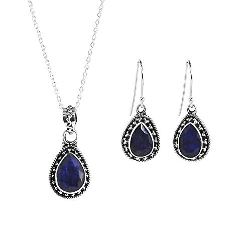 Sivalya AMALFI Sapphire Jewelry Set in Sterling Silver - Natural Blue Raw Sapphire Gemstone Necklace and Earrings Set - Christmas Jewelry Gift for Women - Beautiful Gift Box and Pouch Packaging