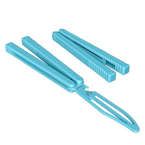 Nabalis X Will Hirsch Vulp Teflon Knife Balisong Trainer 6061 Aluminum Channel Handle With Zen Pins, Blue