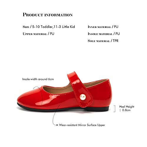 Funkymonkey Toddler/Little Girl Mary Jane Dress Shoes Casual Slip On Ballet Flat (10 Toddler, Red) #TOP5