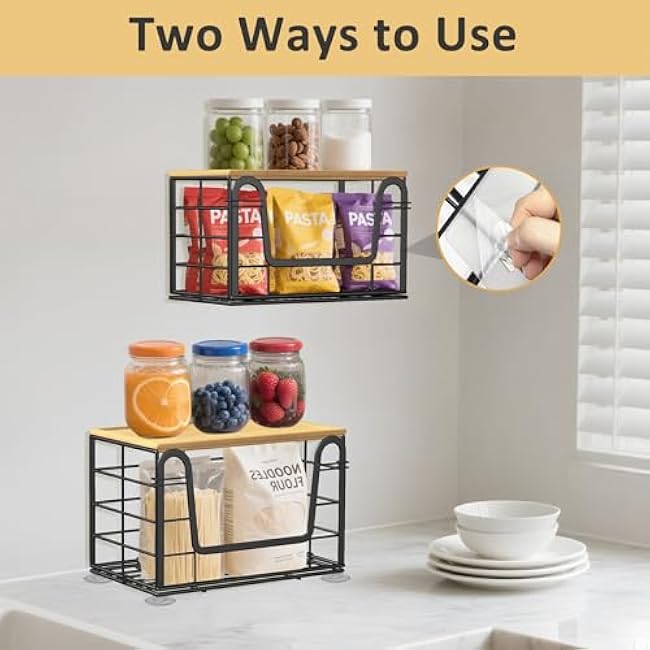 2 Pack Trash Bag Holder - Extra Large Stackable Storage for Kitchen Pantry Laundry Room Organization, Wall Mount Garbage Bag Dispenser with Bamboo Top for Under Sink Organizer, Fits 13/30/33 Gallons