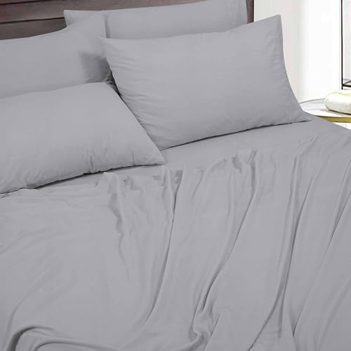 Image of ROYALE LINENS 6 Piece King Sheets Set - Soft Brushed 1800 Microfiber Bedding - 1 Fitted and 1 Flat Sheet, 4 Pillow Cases - Wrinkle Free & Fade Resistant - Hotel Luxury Bed Sheets (Harbor Mist, King)