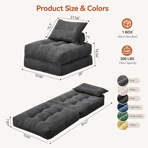 Image of MONVANE 3-in-1 Folding Sofa Bed, Convertible Sleeper Chair Bed, Grey