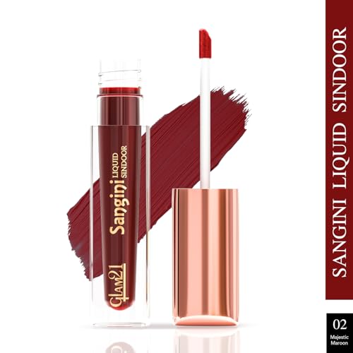 Image of Glam21 Sangini Liquid Sindoor | Rich Color & Smooth Application | Long-Lasting Matte Finish | Quick-Dry, Smudge-Proof & Comfortable Wear | For Everyday & Festive Use |4ml, Majestic Maroon