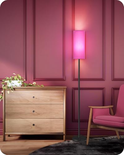 Image of Dimmable Purple Floor Lamp for Living Room with Remote and Foot Switch, Corner Floor Lamp for Bedroom, 64.4 inch Standing Tall Lamp, 10W 900LM Bulb Included, 3000K-6500K, Linen Shade, FCC Listed Z06LD05W1