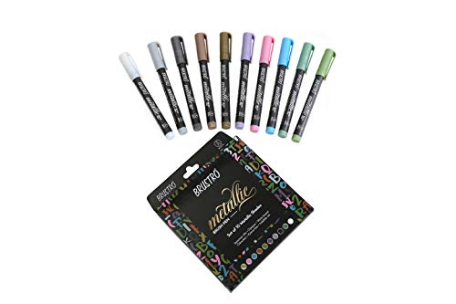 Image of Brustro DIY Mandala Colouring Book 9 inchx9 inch (Inches) 160 GSM 25 Perforated Sheets & Brustro Metallic Brush Pens - Soft Brush Tip for Calligraphy, Hand Lettering, Colouring, Card Making - Set of 10 Colors
