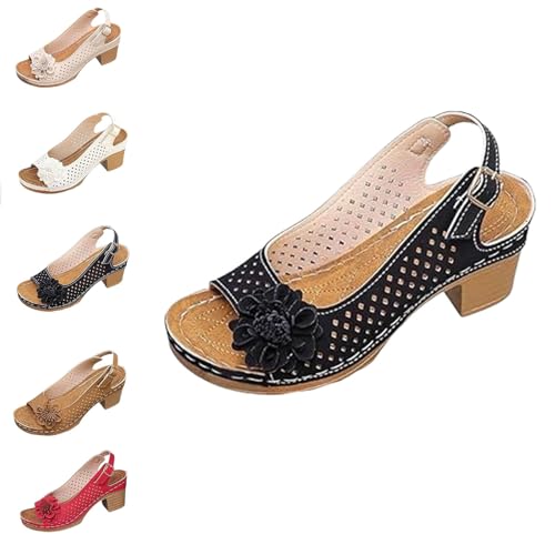 Buckled Square Heel Sandals for Women Dressy, Low Slingback Peep Toe Dressy Wedge Shoes