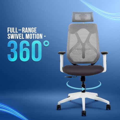 Image of IAFA FURNITURE Ergolux High Back Ergonomic Office & Study Chair | 3 Year Warranty | Adjustable Height, Tilt Lock, 2D Headrest, Adjustable Arms & Lumbar Support | Heavy Duty Nylon Base | DIY | Grey