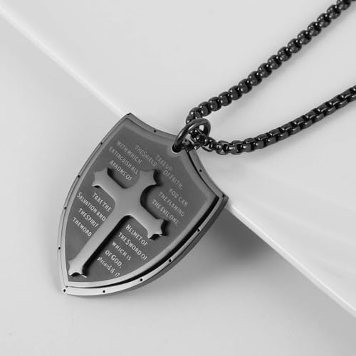 HZMAN Shield Armor of God Ephesians 6:16-17, Faith Cross Stainless Steel Pendant Necklace3