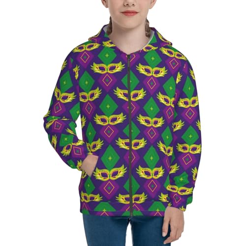 Mardi Gras Carnival3 Kid Hoodies Boys Zip Up Sweatshirts Girls Pullover with Pocket Black3