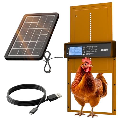 Okkobi Automatic Chicken Coop Door Solar Powered - Chicken Coop Door with Remote Control Timer & Light Sensor - LCD Display - Security & Peace of Mind: Anti-Pinch function - 5-Year Protection
