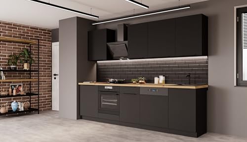 Kuechen-preisbombe Küche Siena Basic 280 cm Küchenzeile Küchenblock Einbauküche Schwarz matt