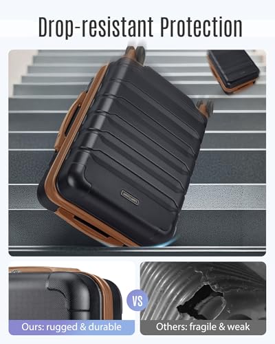 Image of LIGHT FLIGHT Carry On Luggage 22x14x9 Airline Approved, Expandable Carry On Suitcases with Wheels, Lightweight Luggage, Durable Hard Shell 20 Inch Rolling Suit Case for Men Women Travel Black /Brown